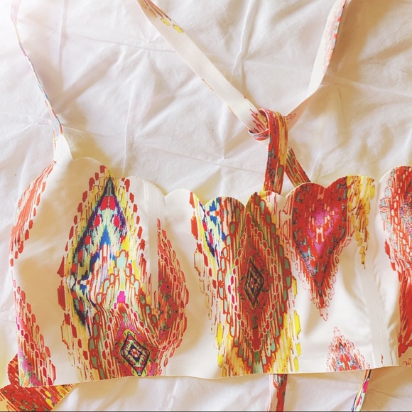 NEW♥️ $180 PILYQ REVERSIBLE WAVE YELLOW SCALLOPED BANDEAU HALTER BIKINI SET S/M - Picture 6 of 8